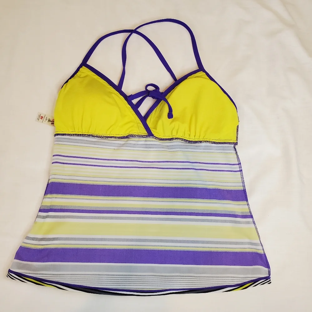 ZeroXposur Bathing Suit Top, Purple Green Black, Size 10 - Picture 8 of 11